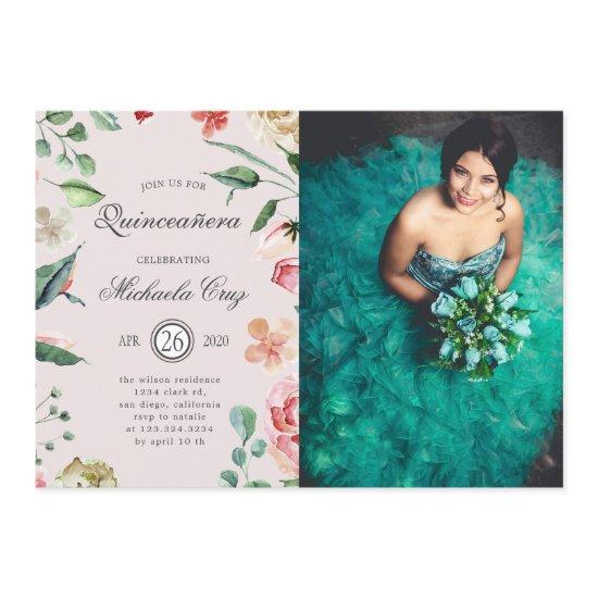Midnight bloom blush floral Quinceanera