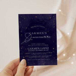 Midnight Blue and Gold Celestial Quinceanera
