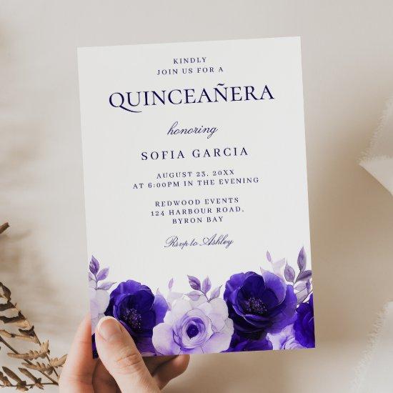 Midnight Blue Elegant Navy Roses Quinceanera Party