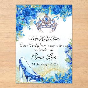 Midnight Blue Slipper and Crown Quinceañera Invite Acrylic