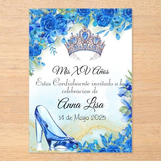 Midnight Blue Slipper and Crown Quinceañera Invite Acrylic