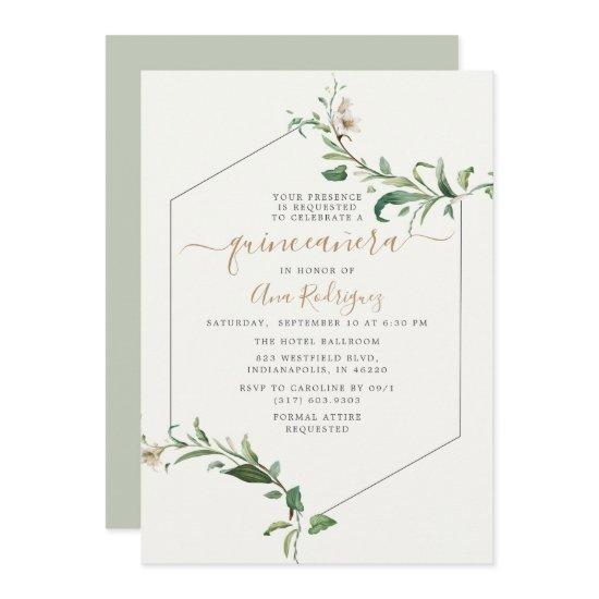 Minimal Elegant Greenery Floral Quinceañera
