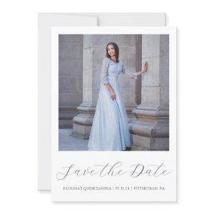 Minimal Gray Quinceanera Simple Calligraphy Photo Save The Date