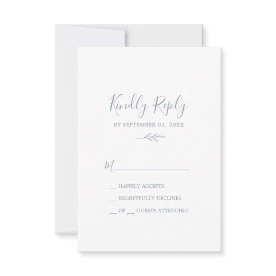 Minimal Leaf | Dusty Blue Simple RSVP Card
