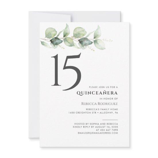 Minimalist 15th Birthday Eucalyptus Quinceanera
