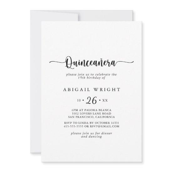 Minimalist Calligraphy Quinceañera