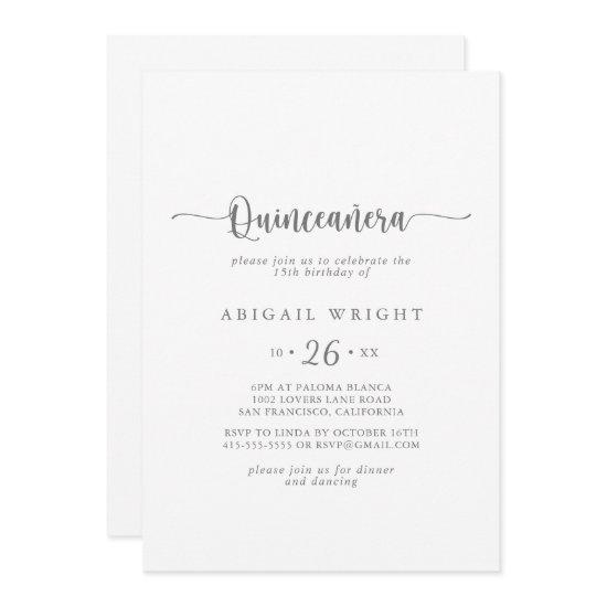 Minimalist Calligraphy Silver Quinceañera