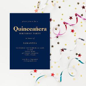 Minimalist Navy Gold Quinceañera Birthday