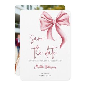 Minimalist Pink Bow Quinceañera Photo Save The Date