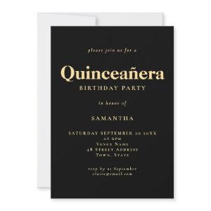 Minimalist Text Gold Black Quinceañera Birthday