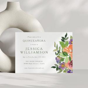 Minimalist Watercolor Orange Floral QUINCEAÑERA