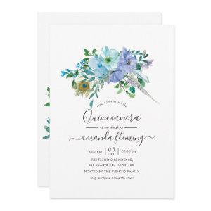 Mint and Blue Watercolor Boho Floral Quinceañera