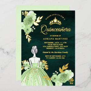 Mint Floral Dress Emerald Green Quinceanera Gold Foil