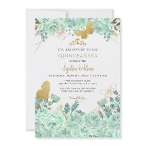 Mint Gold Floral Butterfly Quinceañera Quince