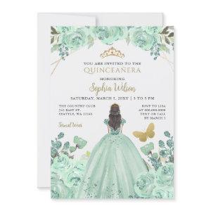 Mint Gold Floral Princess Quinceañera Quince