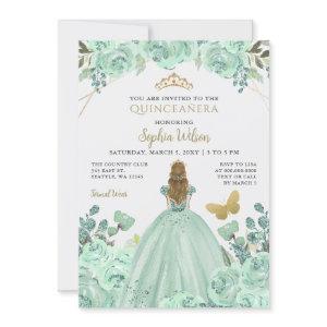 Mint Gold Floral Princess Quinceañera Quince