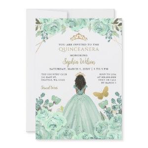 Mint Gold Floral Princess Quinceañera Quince