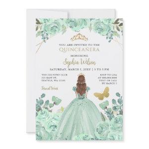 Mint Gold Floral Princess Quinceañera Quince