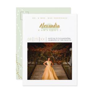 Mint Green and Gold Photo Quinceanera  Postcard