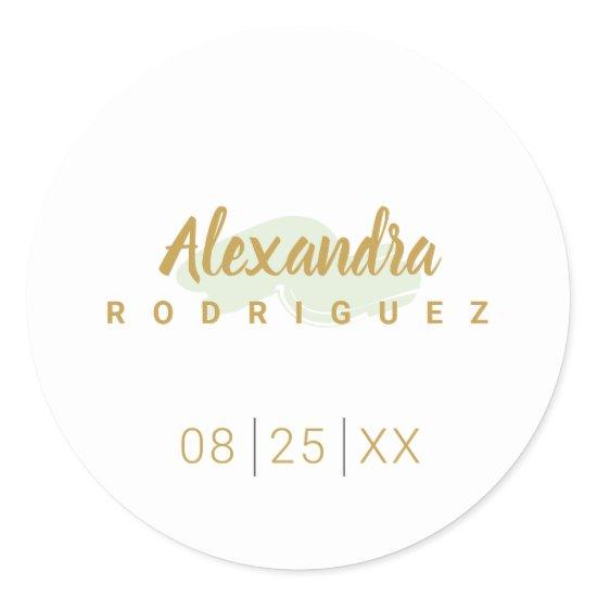 Mint Green and Gold Quinceanera Classic Round Sticker