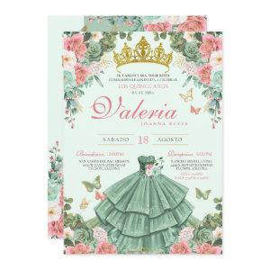 Mint Green and Pink Elegant Princess Quinceañera
