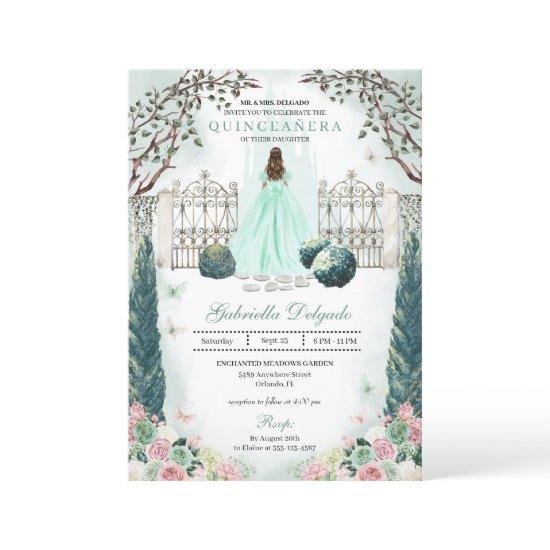 Mint Green Blush Enchanted Garden Quinceanera