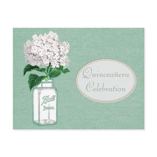 Mint Green Burlap, Jar & Hydrangea Quinceanera