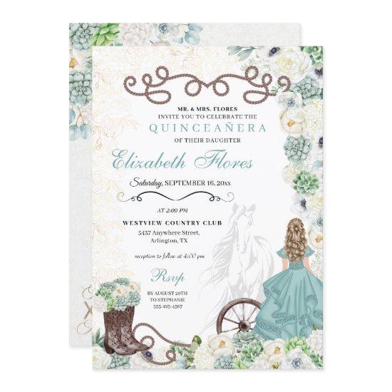 Mint Green Cacti Western Charro Horse Quinceañera