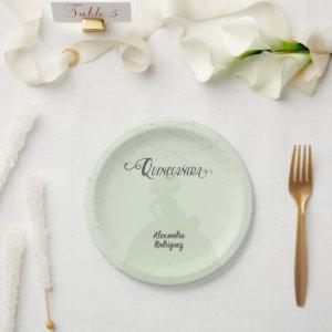 Mint Green Charro Silhouette Quinceanera Paper Plates