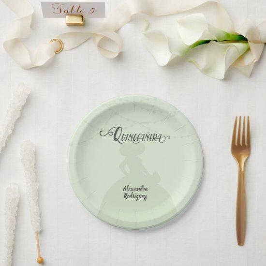 Mint Green Charro Silhouette Quinceanera Paper Plates