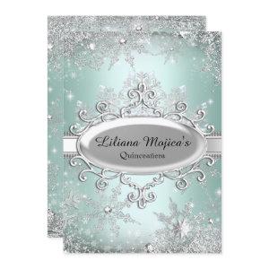 Mint Green Crystal Snowflake Princess Quinceanera
