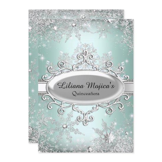 Mint Green Crystal Snowflake Princess Quinceanera