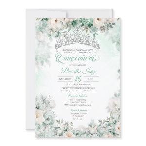 Mint Green Elegant Watercolor Floral Quinceañera