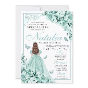 Mint Green Floral Butterflies Quinceanera