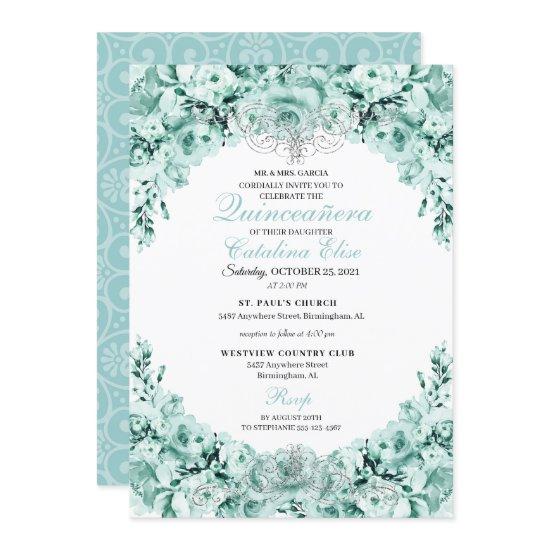Mint Green Floral Quinceanera Birthday