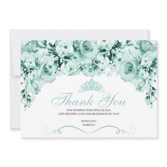 Mint Green Floral Quinceanera Thank You