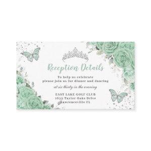Mint Green Floral Silver Quinceañera Reception Enclosure Card