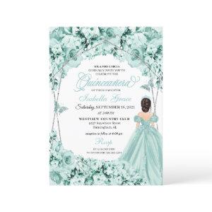 Mint Green Floral Tiara Princess Dress Quinceanera
