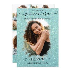 Mint Green Glitter Halo Photo Collage Quinceañera