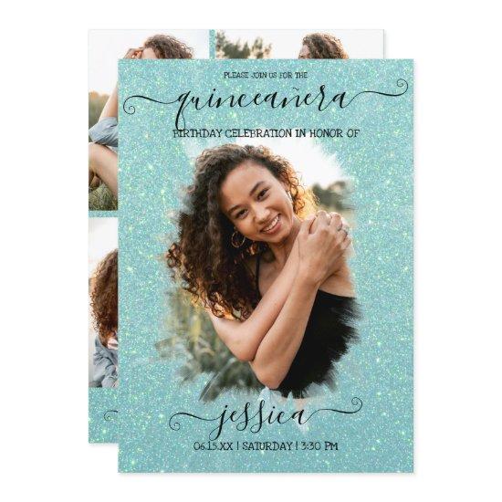 Mint Green Glitter Halo Photo Collage Quinceañera
