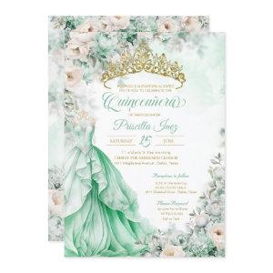 Mint Green Gold Elegant Princess Quinceañera