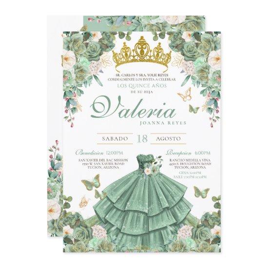 Mint Green Gold Rose Elegant Princess Quinceanera