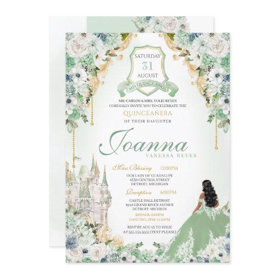 Mint Green & Gold Royal Princess Quinceanera