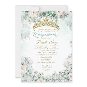 Mint Green & Gold Watercolor Floral Quinceañera