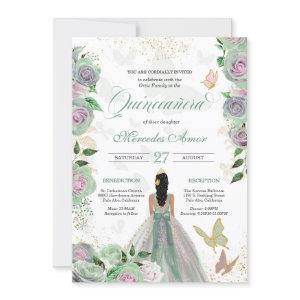 Mint Green & Lavender Roses Butterfly Quinceanera