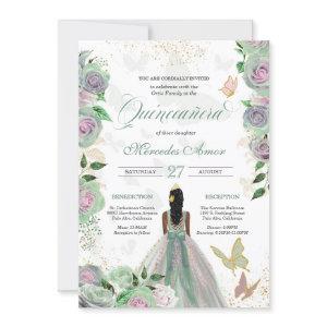 Mint Green & Lavender Roses Butterfly Quinceanera