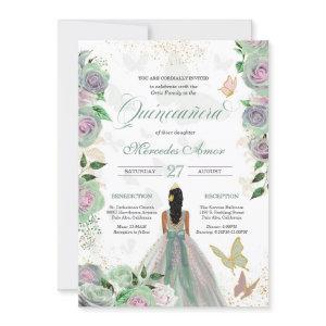 Mint Green & Lavender Roses Butterfly Quinceanera