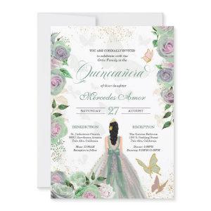 Mint Green & Lavender Roses Butterfly Quinceanera