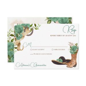 Mint Green Light Sage Charro Western Quinceanera RSVP Card