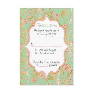 Mint Green, Peach & Gold Quinceanera Spanish RSVP